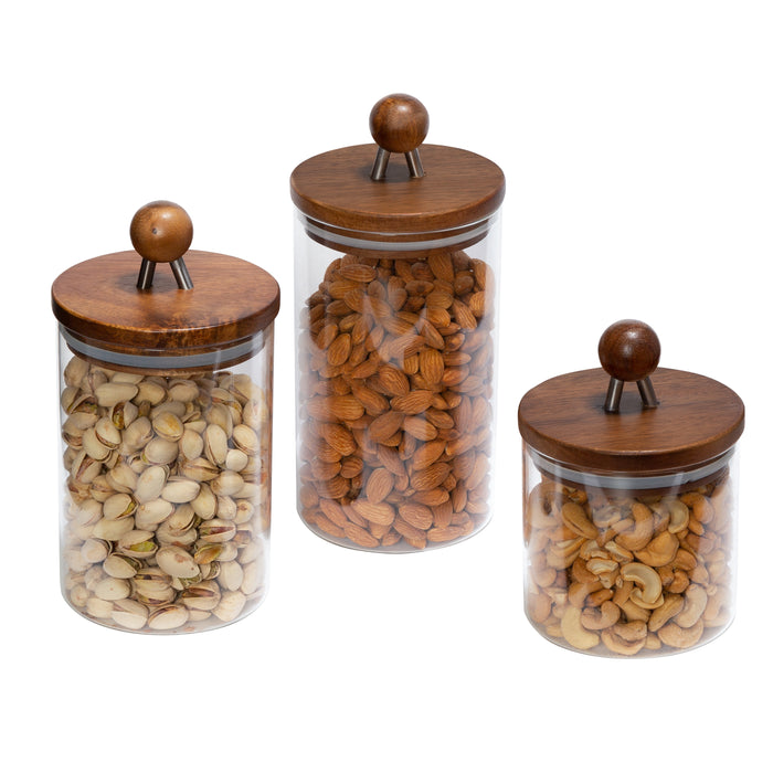 honey can do Clear/Acacia Top Glass Kitchen Canisters (3-Piece Set)