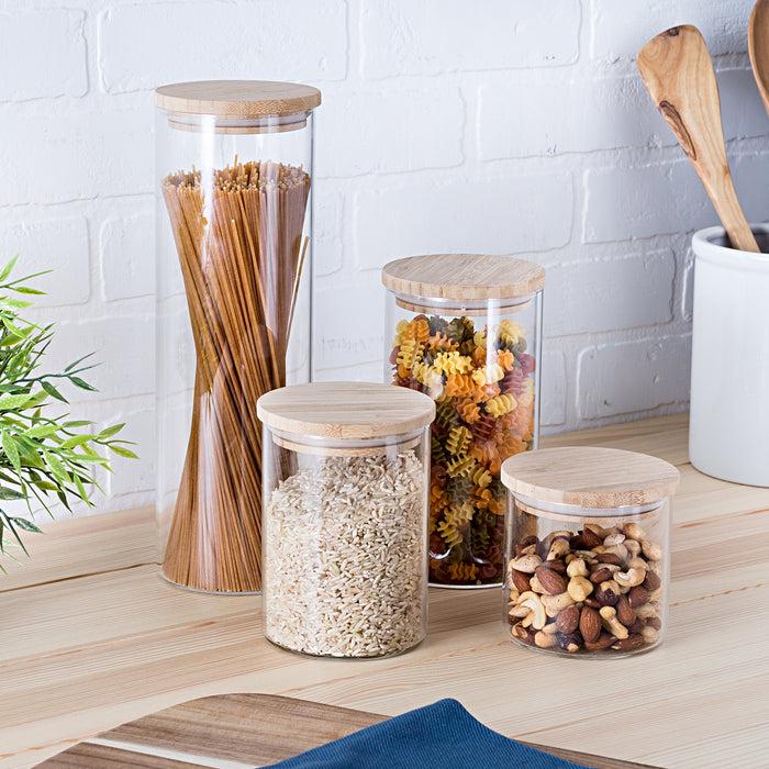 Honey Can Do Clear/Bamboo Lid Glass Canisters (4-Piece Set)