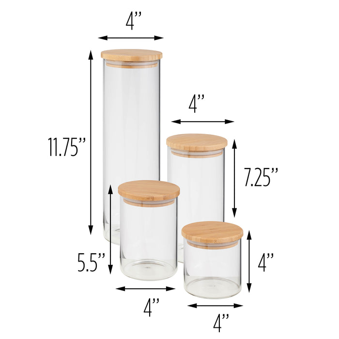 Honey Can Do Clear/Bamboo Lid Glass Canisters (4-Piece Set)