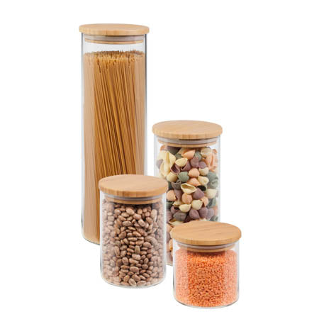 honey can do Clear/Bamboo Lid Glass Canisters (4-Piece Set)