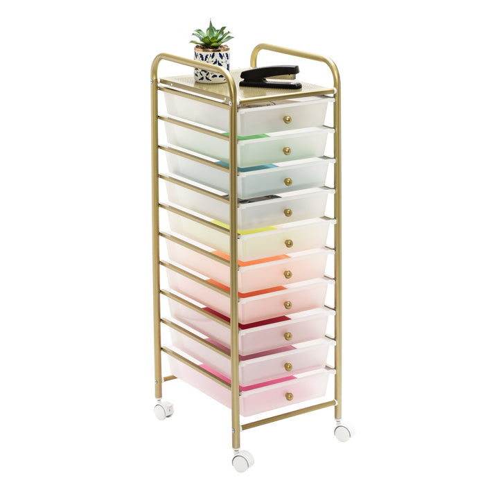 honey can do Clear/Gold Plastic 10-Drawer Rolling Storage Cart