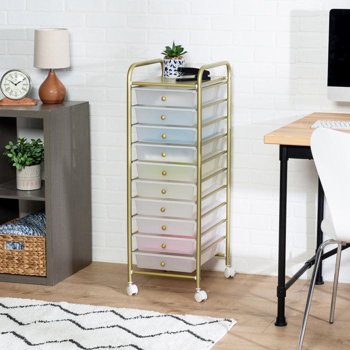 Honey Can Do Clear/Gold Plastic 10-Drawer Rolling Storage Cart