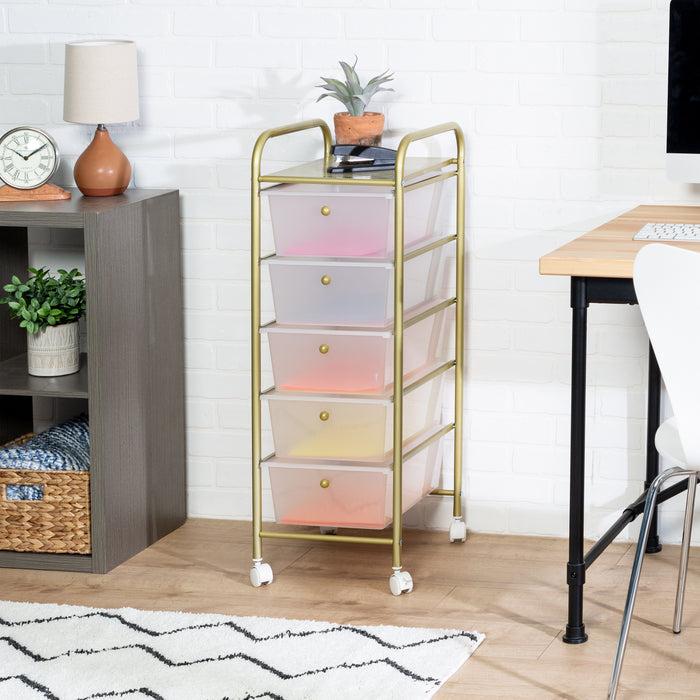 Honey Can Do Clear/Gold Plastic 5-Drawer Rolling Storage Cart