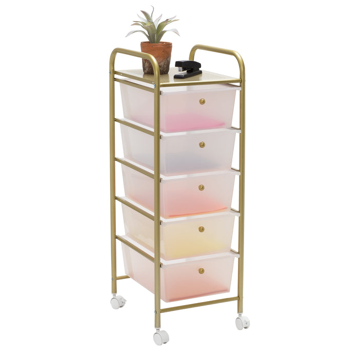 honey can do Clear/Gold Plastic 5-Drawer Rolling Storage Cart