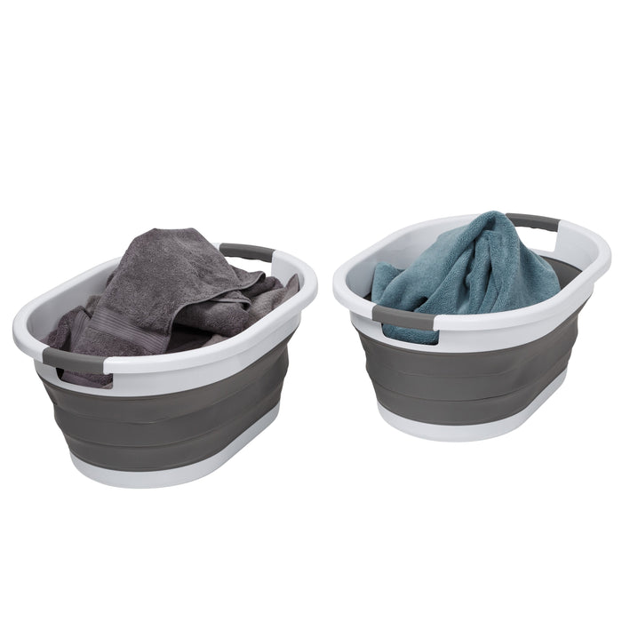 honey can do Dark Gray/White Collapsible Rubber Laundry Baskets (Set of 2)