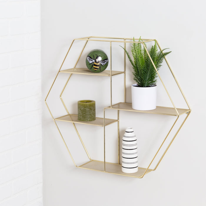 Honey Can Do Gold 4-Tier Hexagonal Decorative Metal Wall Shelf