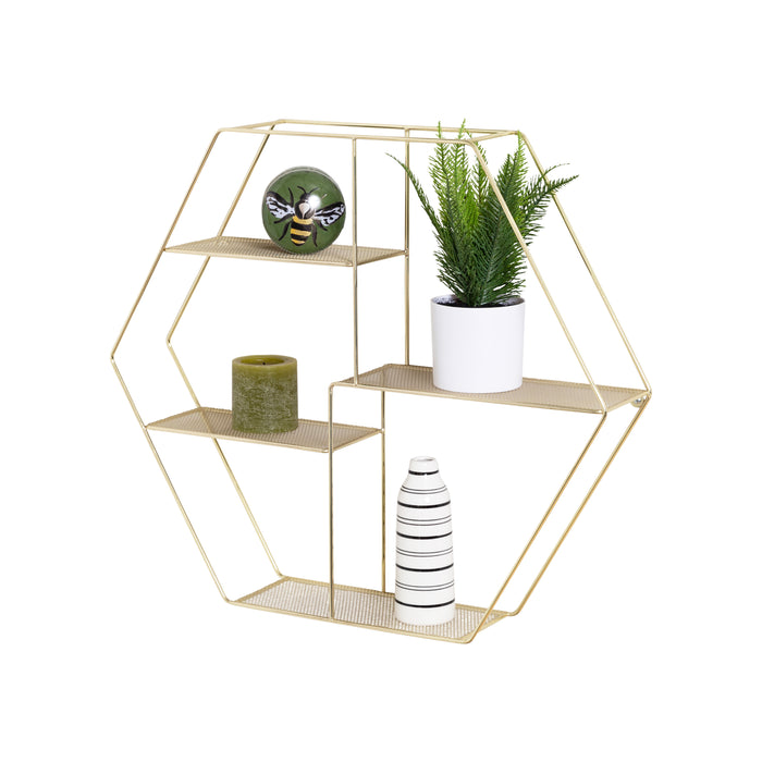 Honey Can Do Gold 4-Tier Hexagonal Decorative Metal Wall Shelf