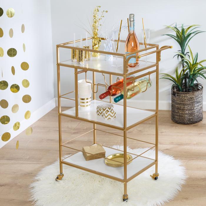 Honey Can Do Gold/White 3-Tier Rolling Bar Cart With Rack And Handle