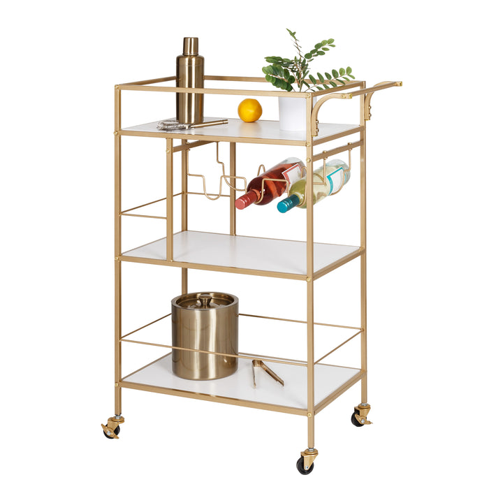 honey can do Gold/White 3-Tier Rolling Bar Cart with Rack and Handle