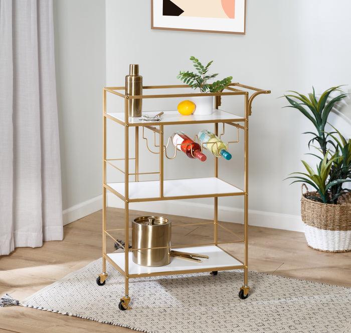 Honey Can Do Gold/White 3-Tier Rolling Bar Cart With Rack And Handle
