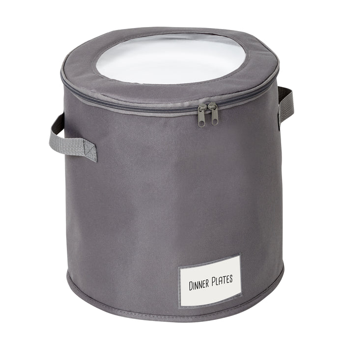 honey can do Gray 12-Inch Round Dinnerware Storage Box