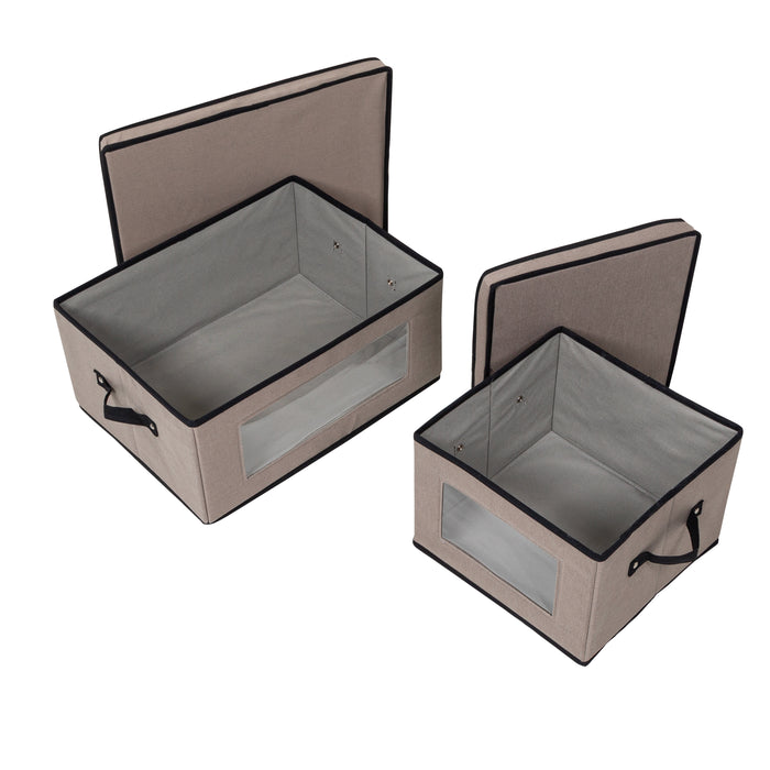 honey can do Gray 2-Pack Fabric Closet Storage Box with Lid Clear-View Window & Removable Dividers