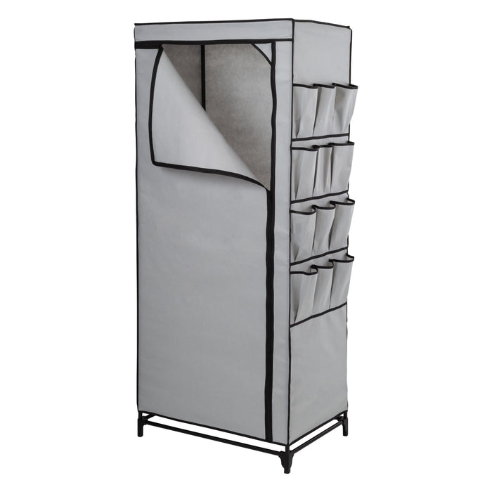 Honey Can Do Gray 27-Inch Wide Portable Wardrobe Closet With Cover And Side Pockets