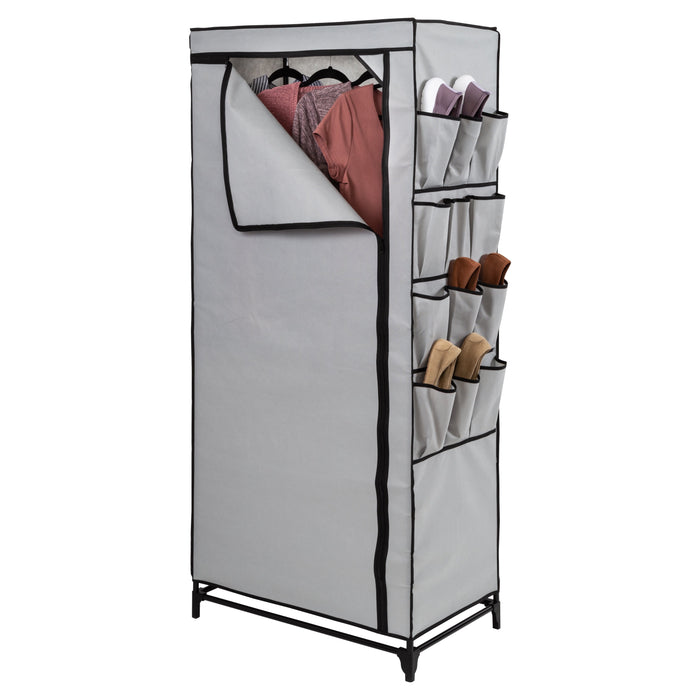 honey can do Gray 27-Inch Wide Portable Wardrobe Closet with Cover and Side Pockets