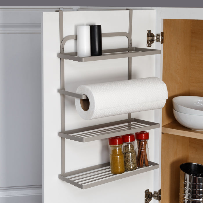 Honey Can Do Gray 3-Tier Over-the-Door Kitchen Organizer With Paper Towel Holder