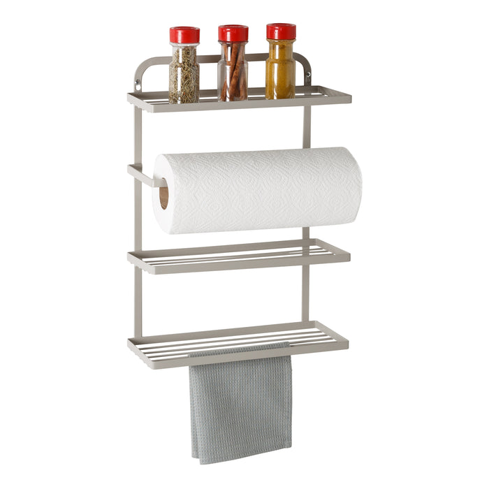 honey can do Gray 3-Tier Over-the-Door Kitchen Organizer with Paper Towel Holder