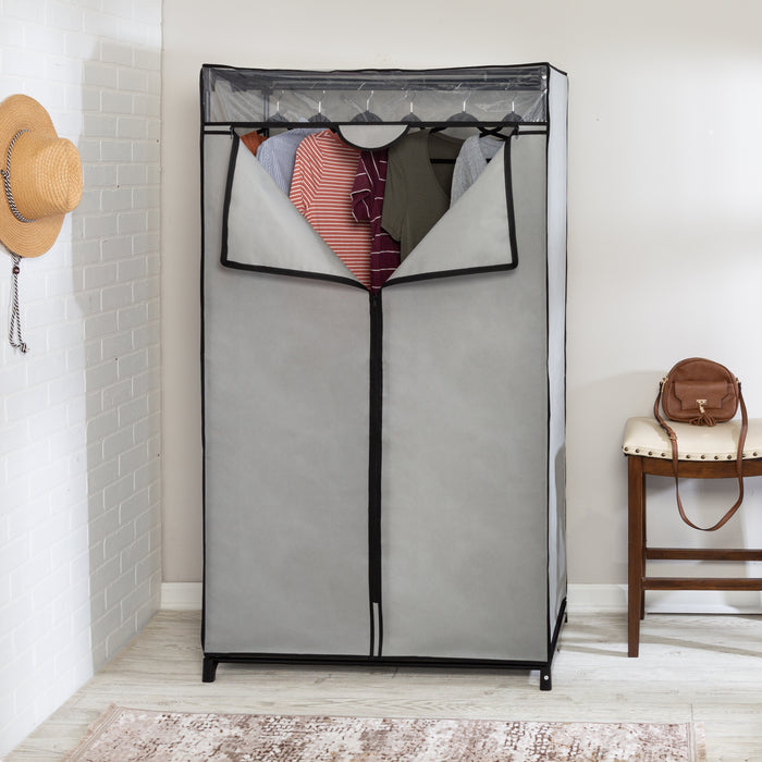 Honey Can Do Gray 36-Inch Wide Double Door Portable Wardrobe Closet