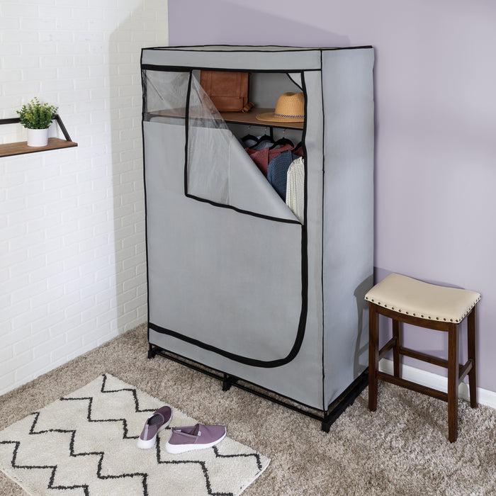 Honey Can Do Gray 46-Inch Wide Portable Wardrobe Closet With Shelf