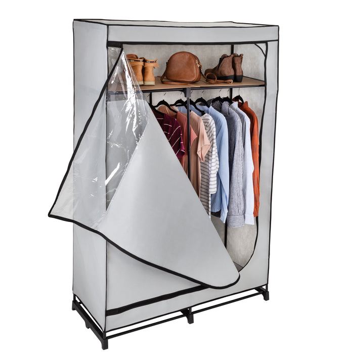 honey can do Gray 46-Inch Wide Portable Wardrobe Closet with Shelf