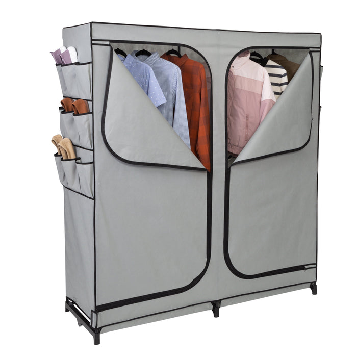 honey can do Gray 60-Inch Wide 2-Door Portable Wardrobe Closet with Side Pockets