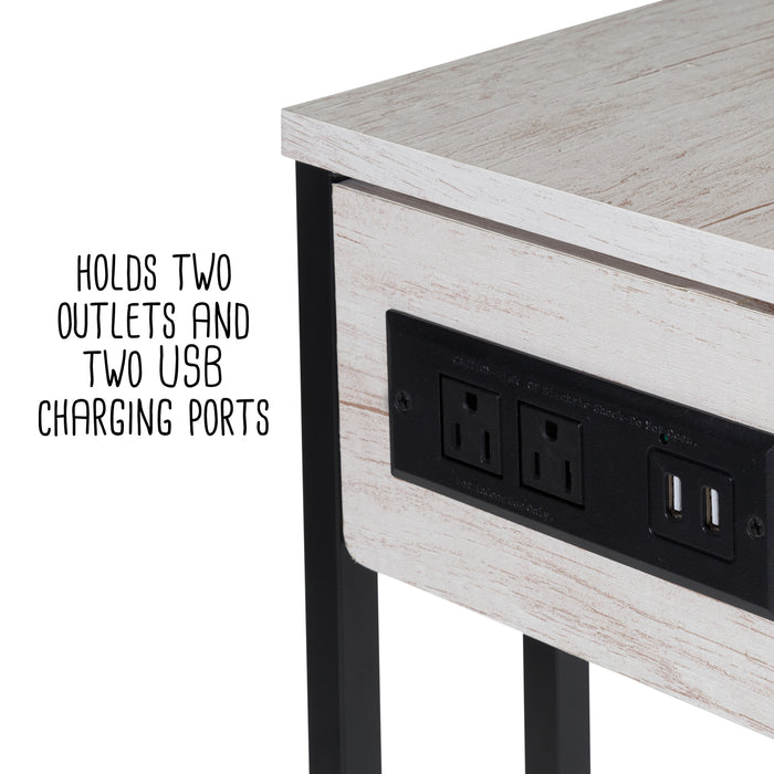Honey Can Do Gray/Black C-Shaped Side Table With Outlets And Wheels