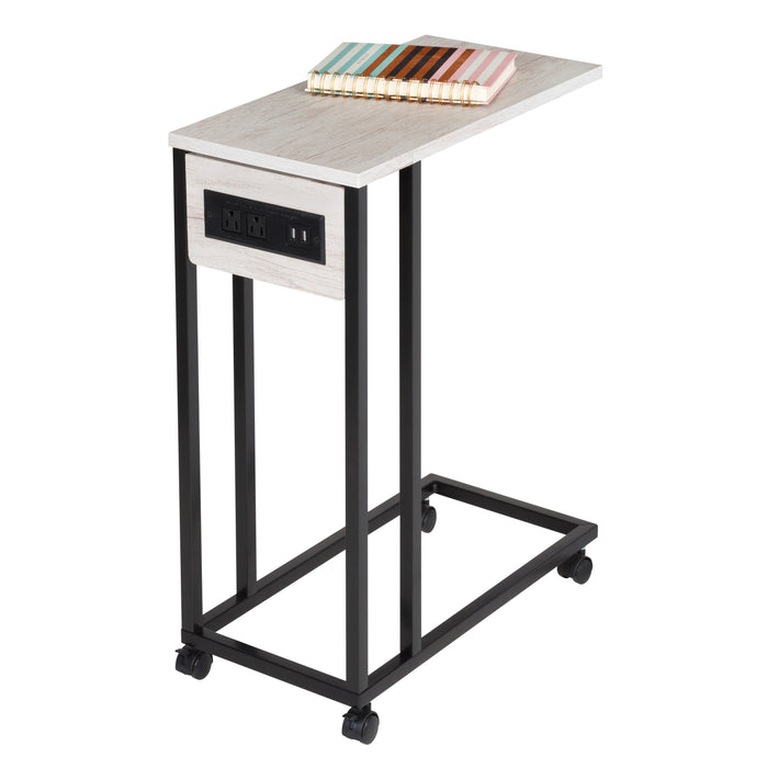 honey can do Gray/Black C-Shaped Side Table with Outlets and Wheels