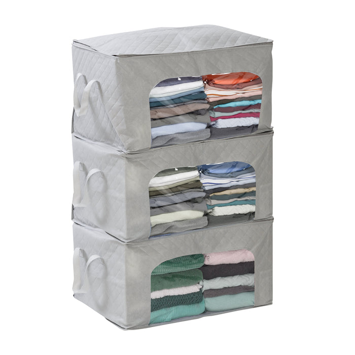 honey can do Gray/Clear Clothes Storage Bags with Clear-View Windows (Set of 3)
