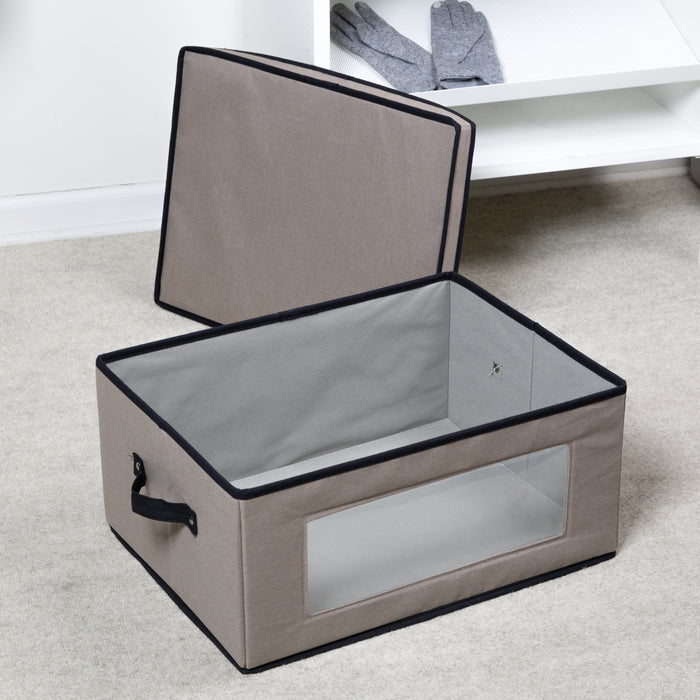 Honey Can Do Gray Fabric Closet Storage Box With Lid Clear-View Window And Removable Dividers