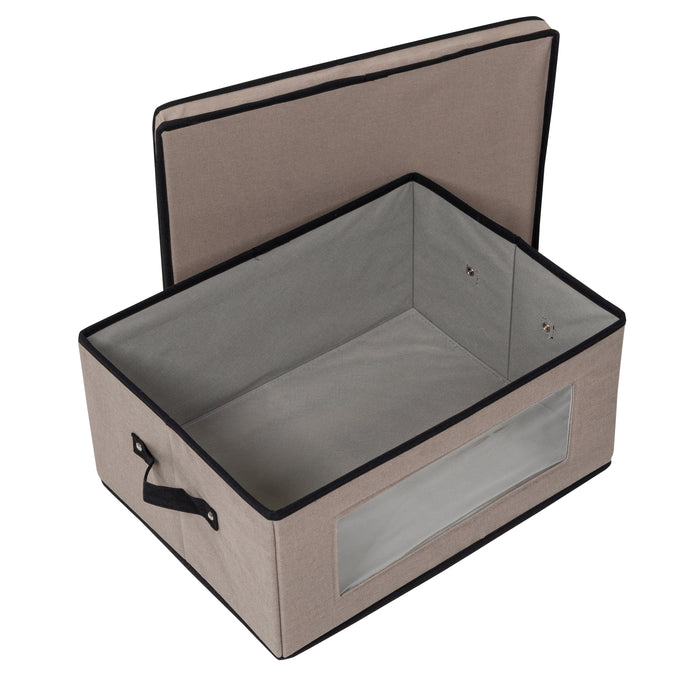 honey can do Gray Fabric Closet Storage Box with Lid Clear-View Window and Removable Dividers