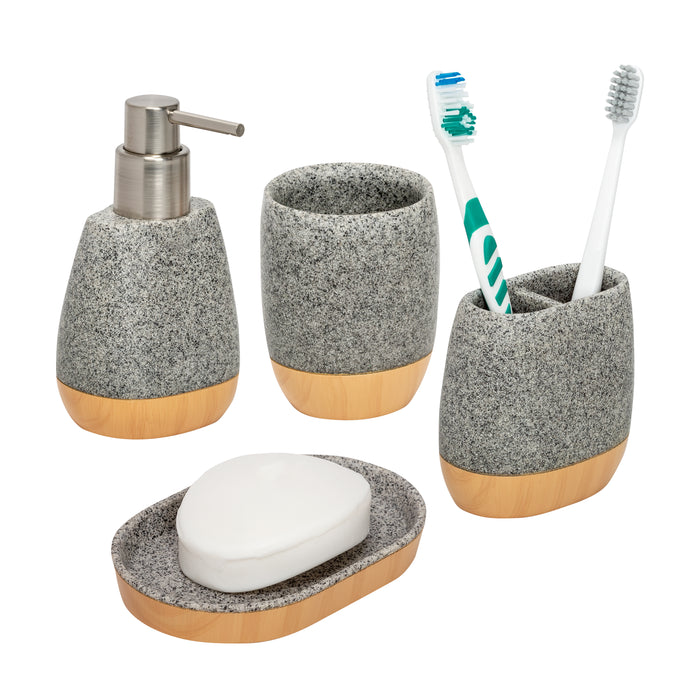 Honey Can Do Gray/Natural Bath Accessory Set (4-Piece)