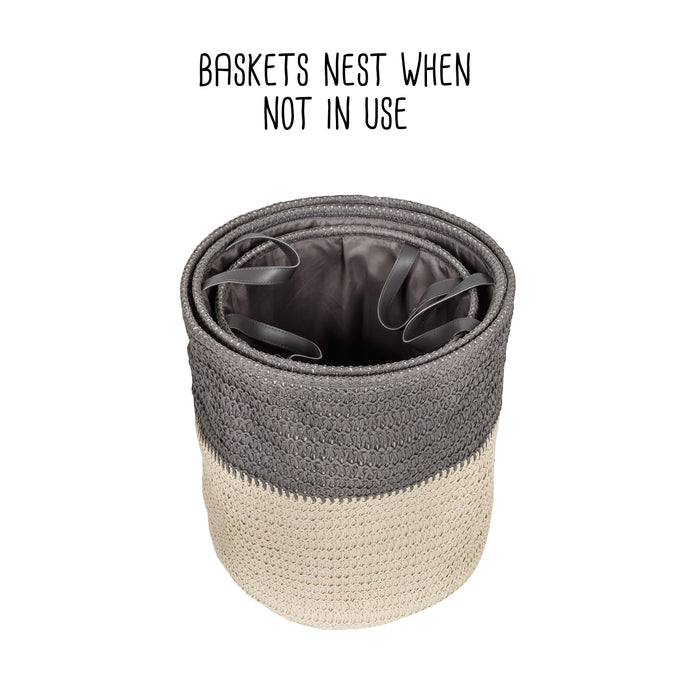 Honey Can Do Gray/Natural Nesting Laundry Baskets With Handles (Set Of 3)