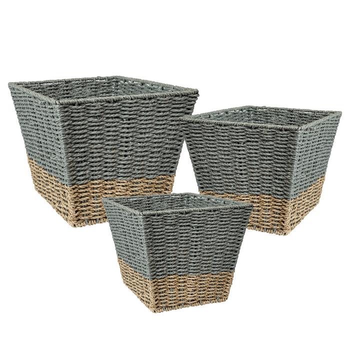Honey Can Do Gray/Natural Seagrass Square Nesting Baskets (Set Of 3)