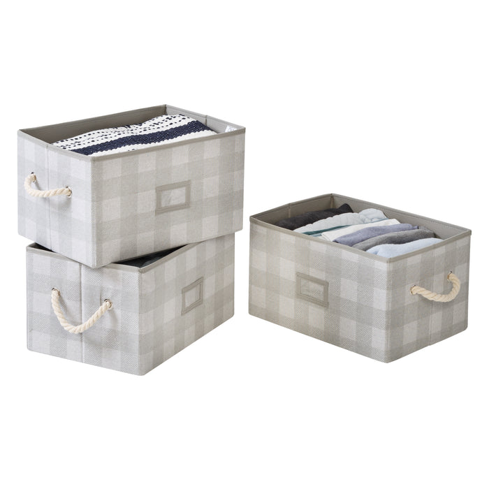 honey can do Gray Plaid Folding Large Fabric Storage Bins with Handles (Set of 3)