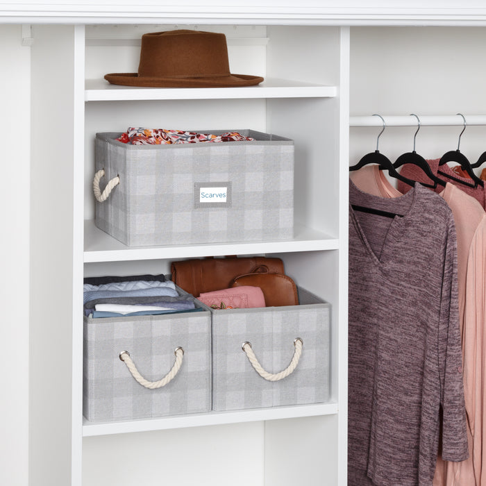 Honey Can Do Gray Plaid Folding Large Fabric Storage Bins With Handles (Set Of 3)