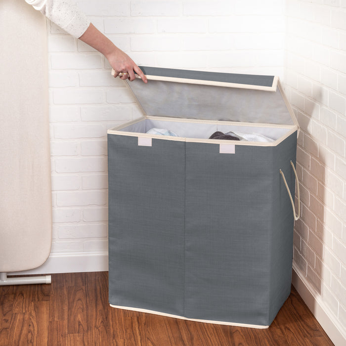 Honey Can Do Gray Resin Large Dual Laundry Hamper With Lid