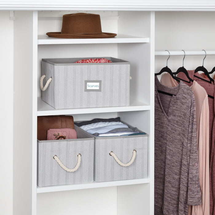 Honey Can Do Gray Stripes Folding Large Fabric Storage Bins With Handles (Set Of 3)