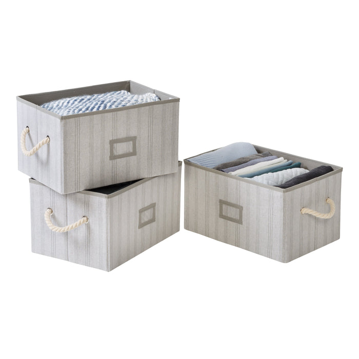 honey can do Gray Stripes Folding Large Fabric Storage Bins with Handles (Set of 3)