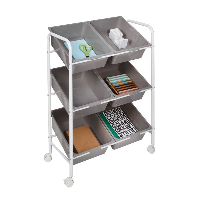 honey can do Gray/White 6-Bin Rolling Storage or Craft Cart