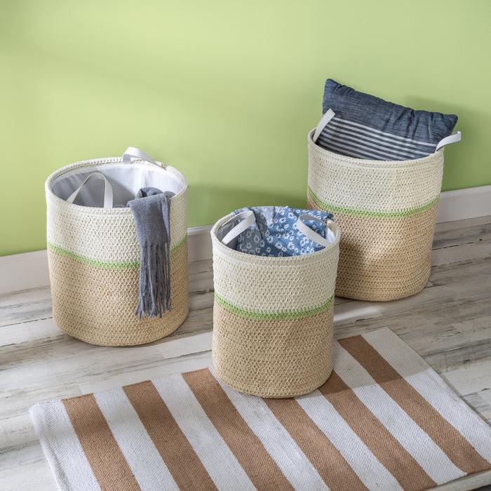 Honey Can Do Green/Natural Paper Straw Nesting Baskets With Handles (Set Of 3)