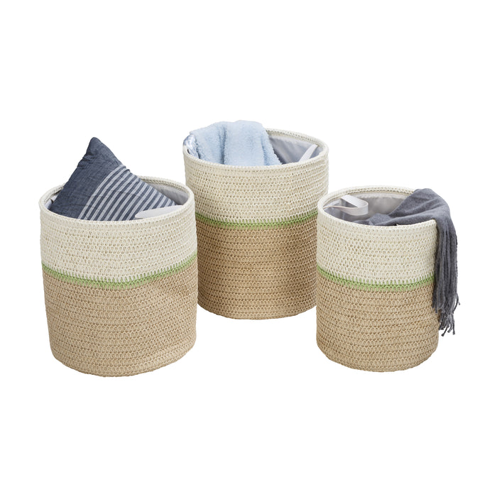 honey can do Green/Natural Paper Straw Nesting Baskets with Handles (Set of 3)