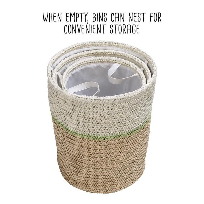 Honey Can Do Green/Natural Paper Straw Nesting Baskets With Handles (Set Of 3)