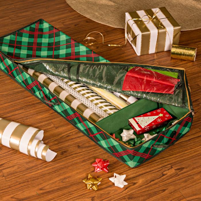 Honey Can Do Green Plaid Holiday Gift Wrap Organizer
