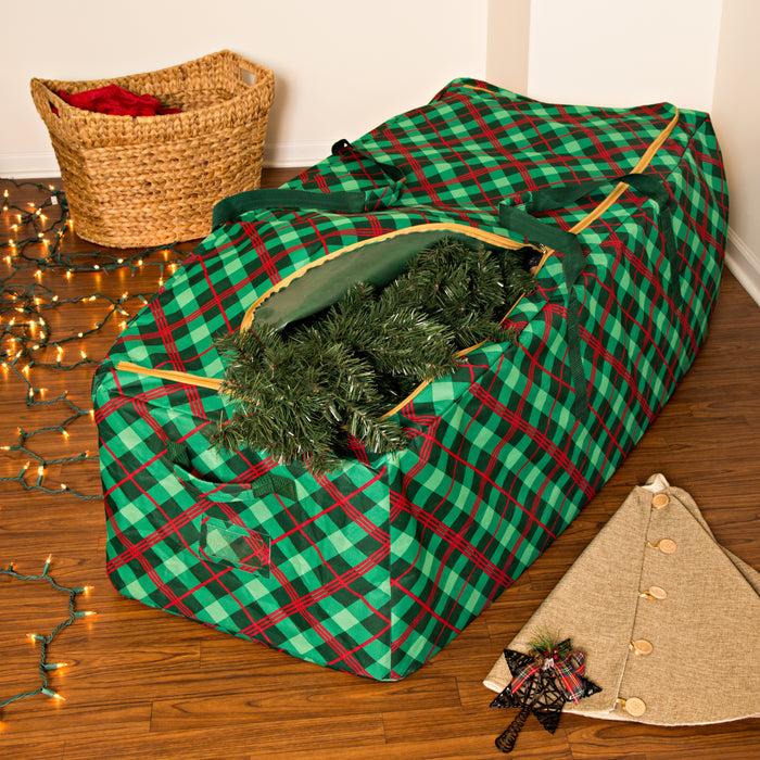 Honey Can Do Green Plaid Rolling Tree Storage Bag (Up To 10 Feet)
