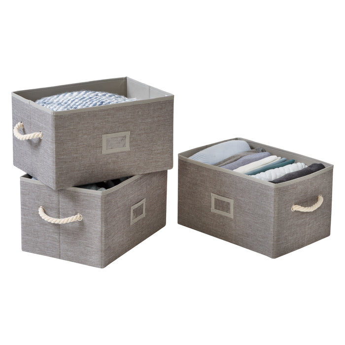 honey can do Heather Gray Folding Large Fabric Storage Bins with Handles (Set of 3)