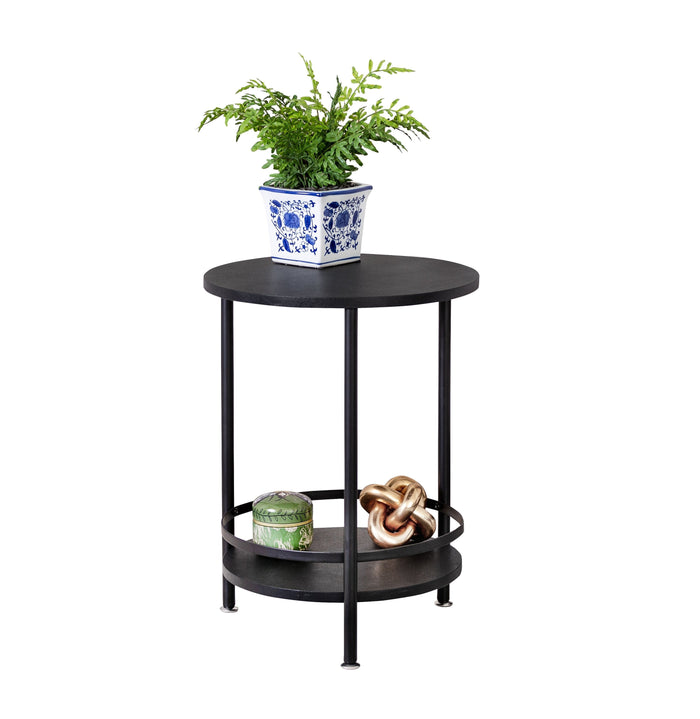 honey can do Black 2-Tier Round Side Table