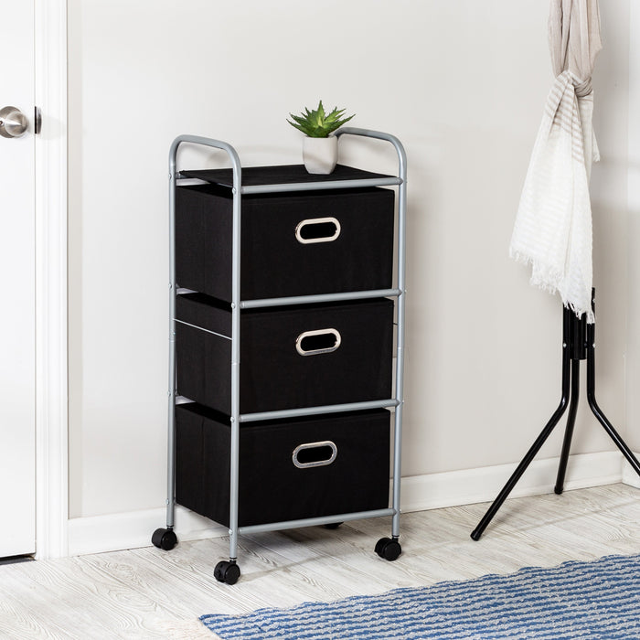 honey can do Black 3-Drawer Rolling Fabric Cart