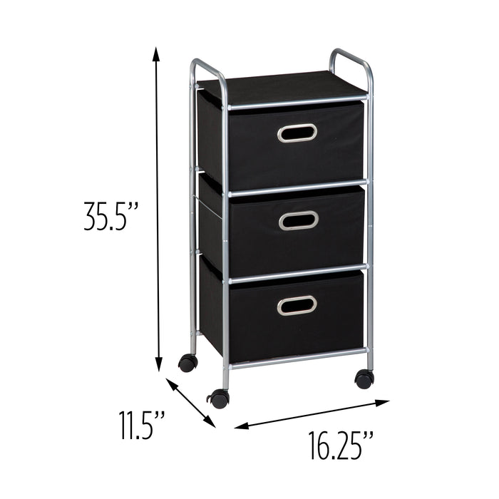 Honey Can Do Black 3-Drawer Rolling Fabric Cart
