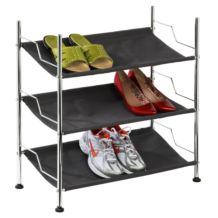 honey can do Black/Chrome 3-Tier Shoe Rack