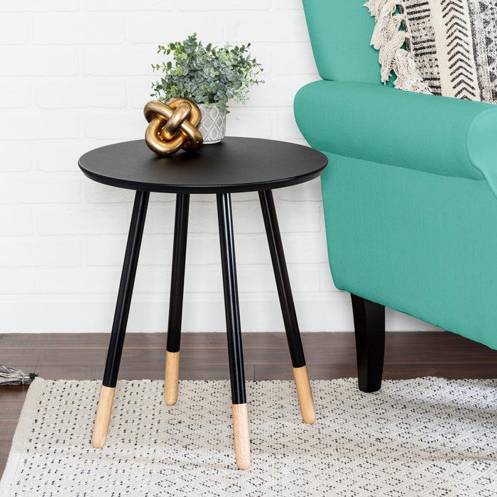 Honey Can Do Black/Natural Round Accent End Table