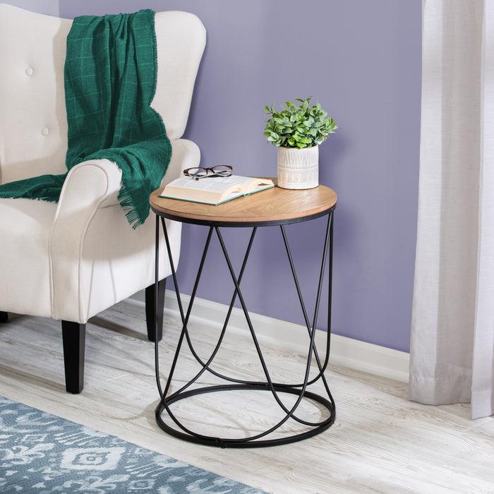 Honey Can Do Black/Natural Round Accent Table